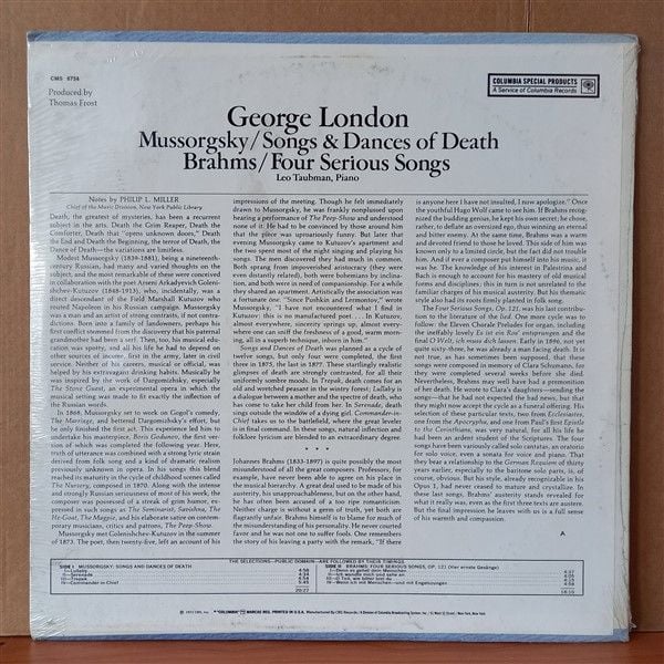 MUSSORGSKY: SONGS & DANCES OF DEATH / BRAHMS: FOUR SERIOUS SONGS / GEORGE LONDON, LEO TAUBMAN (1973) - LP DÖNEM BASKISI SIFIR PLAK