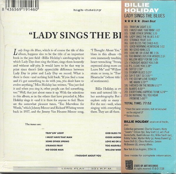 BILLIE HOLIDAY – LADY SINGS THE BLUES (2018) - CD DIGIPACK SIFIR