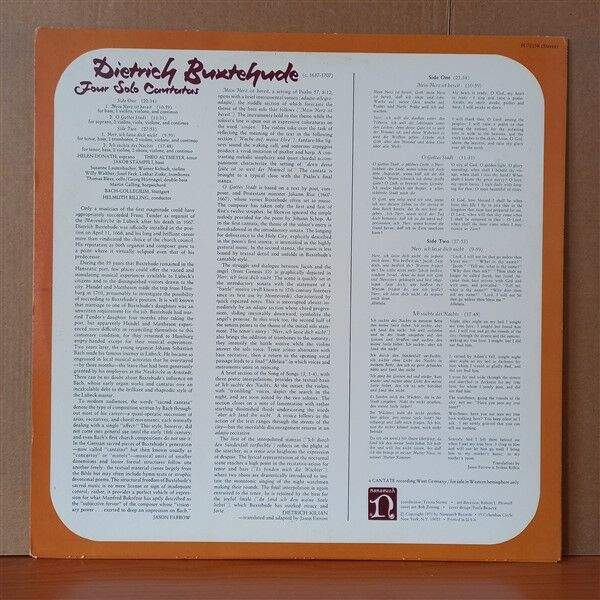 DIETRICH BUXTEHUDE: FOUR SOLO CANTATAS / HELEN DONATH, THEO ALTMEYER, JAKOB STAMPFLI, BACHCOLLEGIUM STUTTGART (1971) - LP 2.EL PLAK