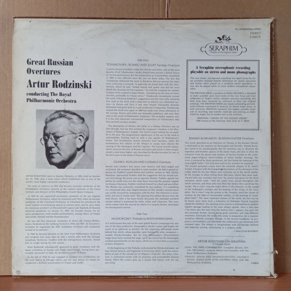 ARTUR RODZINSKI - GREAT RUSSIAN OVERTURES / TCHAIKOVSKY, MUSSORGSKY, GLINKA, RIMSKY-KORSAKOV / ROYAL PHILHARMONIC ORCHESTRA - LP 2.EL PLAK
