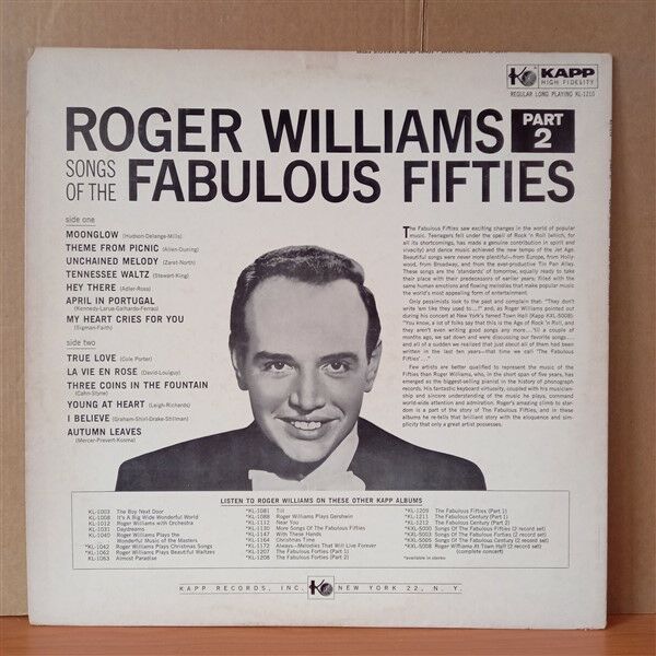 ROGER WILLIAMS – SONGS OF THE FABULOUS FIFTIES: PART 2 (1960) - LP 2.EL PLAK