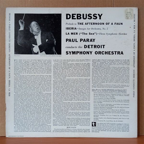 PAUL PARAY CONDUCTS DEBUSSY / IBERIA / LA MER / PRELUDE TO ''THE AFTERNOON OF A FAUN'' / DETROIT SYMPHONY ORCHESTRA (1956) - LP 2.EL PLAK