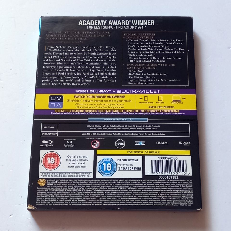 GOODFELLAS - ROBERT DE NIRO, RAY LIOTTA, JOE PESCI - YÖN.: MARTIN SCORCESE - BLU-RAY SLIPCASE REGION FREE TÜRKÇE ALTYAZI YOKTUR 2.EL