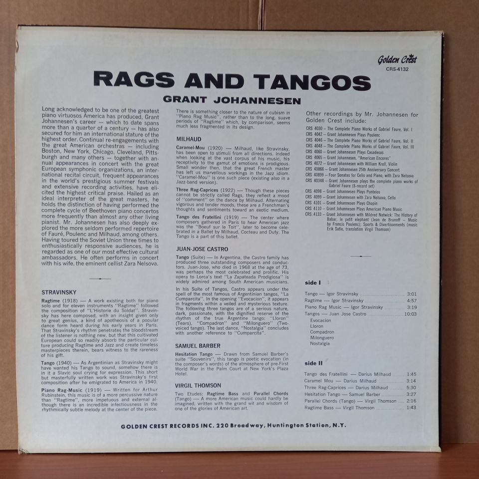 RAGS AND TANGOS / STRAVINSKY AND MILHAUD / GRANT JOHANNESEN - LP 2.EL PLAK
