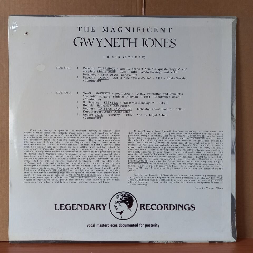 GWYNETH JONES – THE MAGNIFICENT GWYNETH JONES / PUCCINI, VERDI, STRAUSS, WAGNER, WEBER - LP DÖNEM BASKISI SIFIR PLAK