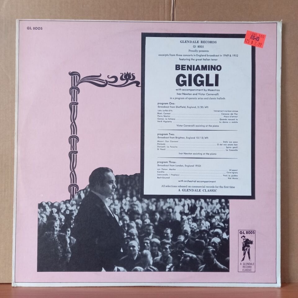 BENIAMINO GIGLI – BRITISH CONCERT PERFORMANCES WITH ACCOMPANIMENT BY MAESTROS IVOR NEWTON AND VICTOR CARNEVALLI / BIZET, VERDI, MOZART, DONIZETTI (1979) - LP 2.EL PLAK