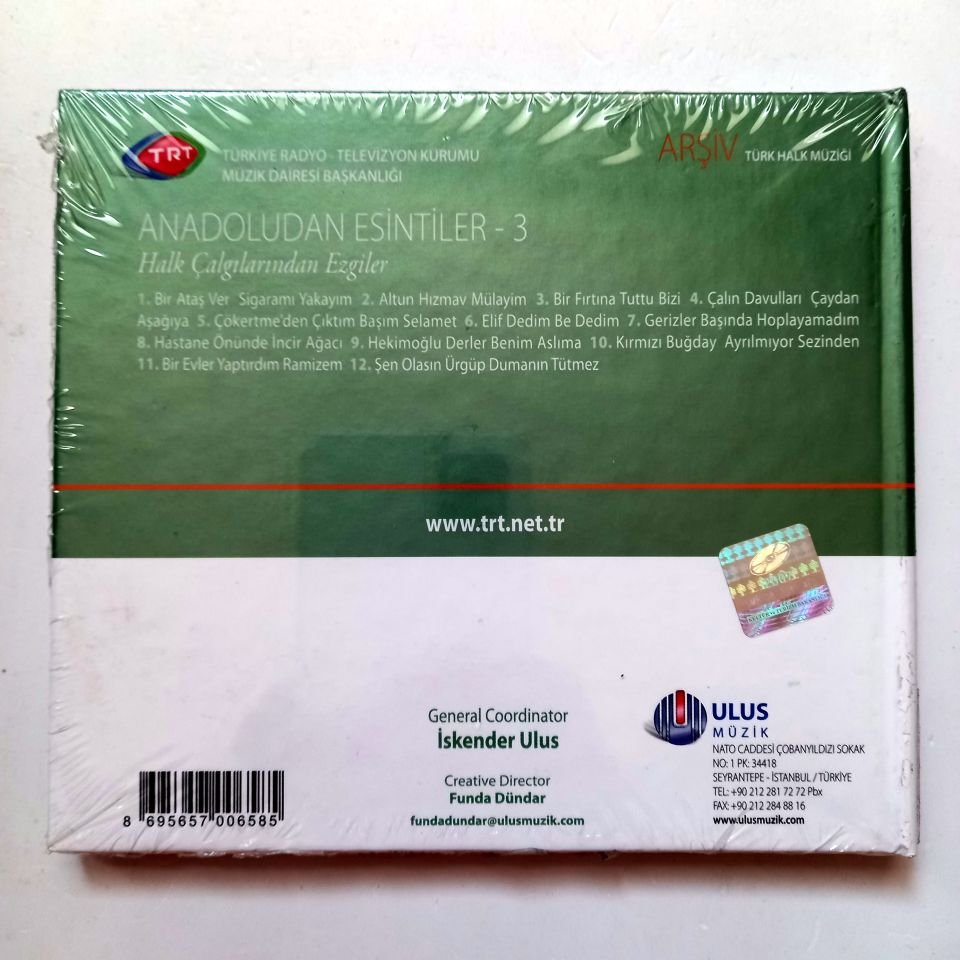 ANADOLU'DAN ESİNTİLER-3 / HALK ÇALGILARINDAN EZGİLER / TRT ARŞİV SERİSİ 103 - CD SIFIR