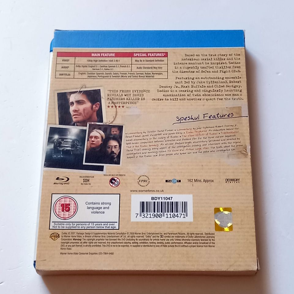 ZODIAC - JAKE GYLLENHAAL, MARK RUFFALO, ROBERT DOWNEY JR. - YÖN.: DAVID FINCHER - BLU-RAY DIRECTOR'S CUT SLIPCASE REGION FREE 2.EL TÜRKÇE ALTYAZI YOKTUR