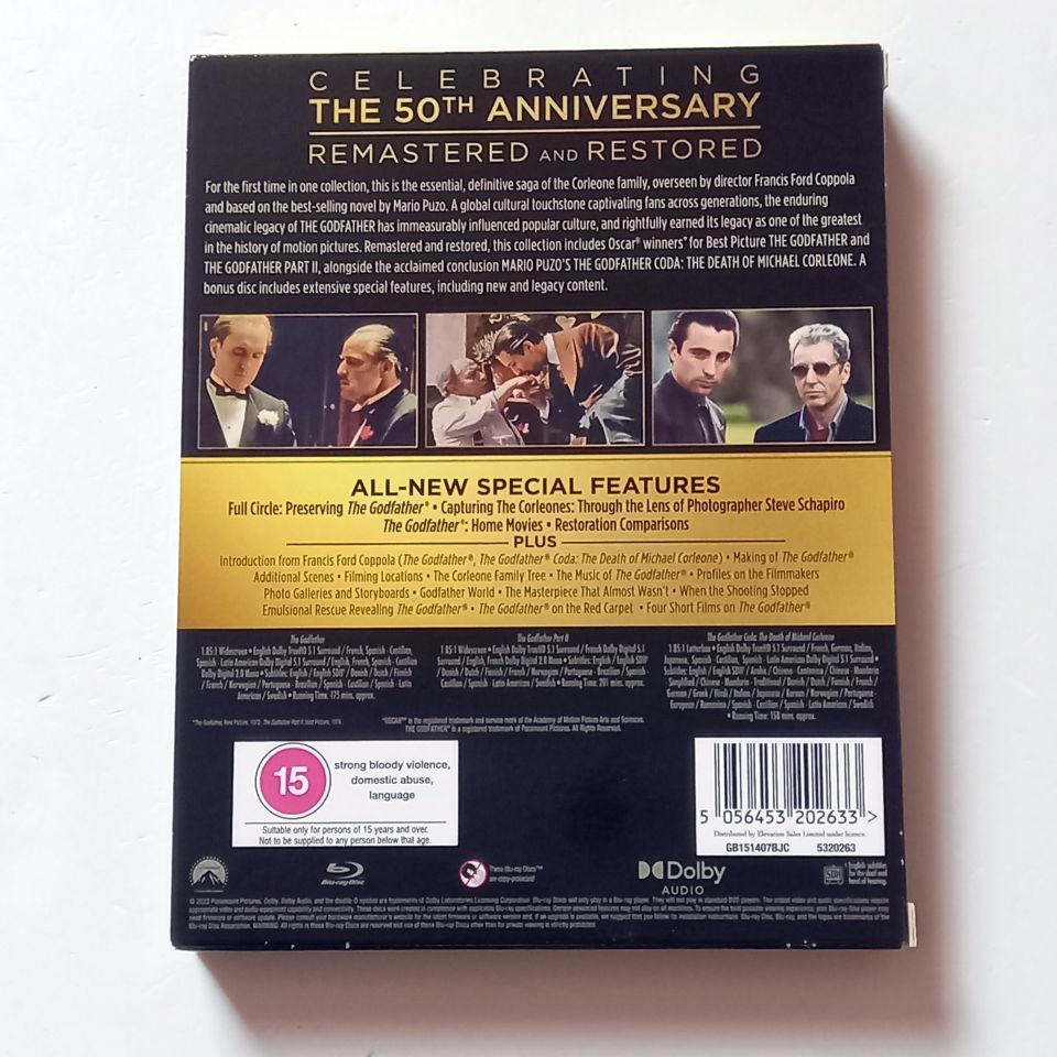 THE GODFATHER TRILOGY  - 4 DİSK BLU-RAY 2.EL SLIPCASE REGION FREE TÜRKÇE ALTYAZI YOKTUR