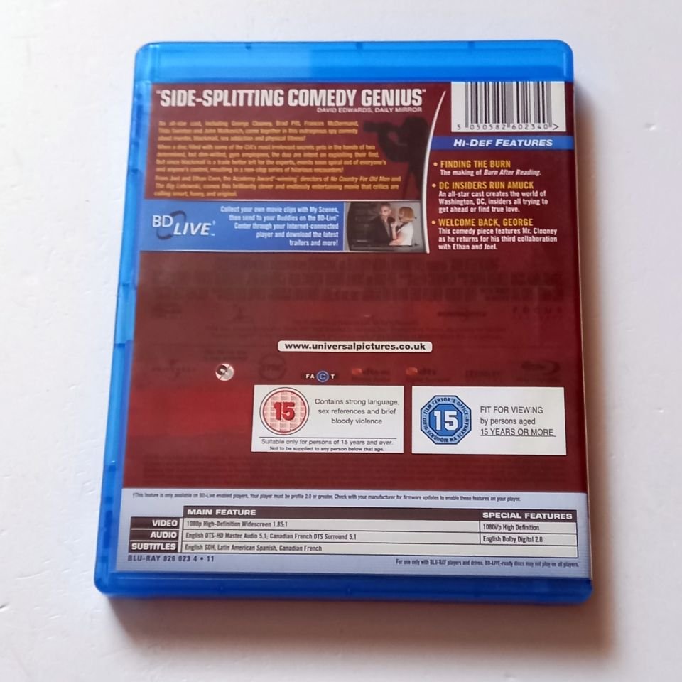 BURN AFTER READING - GEORGE CLOONEY, FRANCES MCDORMAND, JOHN MALKOVICH - YÖN.: JOEL COEN & ETHAN COEN - BLU-RAY REGION FREE 2.EL TÜRKÇE ALTYAZI YOKTUR