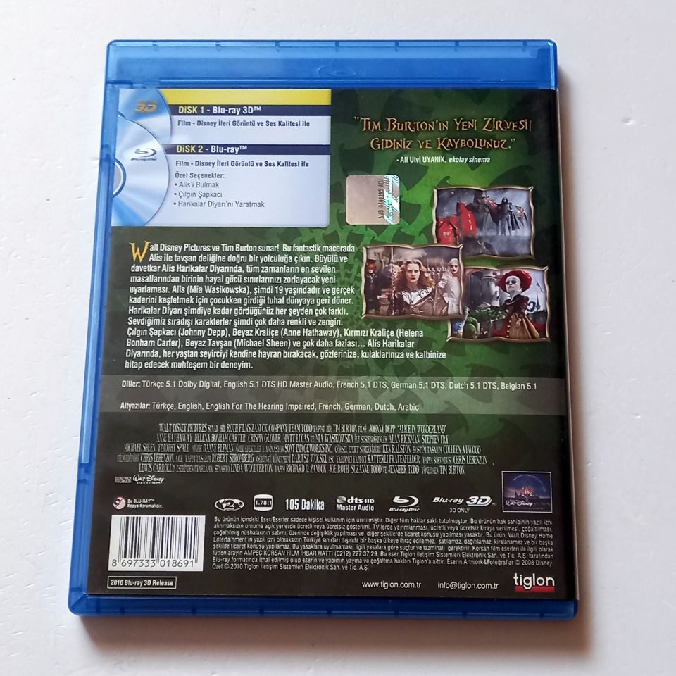 ALİS HARİKALAR DİYARINDA / ALICE IN WONDERLAND - JOHNNY DEPP, ANNE HATHAWAY, HELENA BONHAM CARTER - YÖN.: TIM BURTON - BLU-RAY + 3D BLU-RAY 2.EL