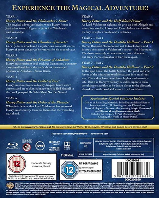 HARRY POTTER - COMPLETE 8 FILM COLLECTION - 16 DİSK BLU-RAY BOX SET AMBALAJINDA SIFIR - TÜRKÇE ALTYAZI YOKTUR