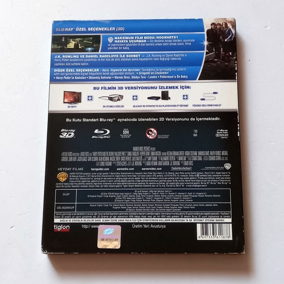 HARRY POTTER AND THE DEATHLY HALLOWS - DANIEL RADCLIFFE, RUPERT GRINT, EMMA WATSON - YÖN.: DAVID YATES - BLU-RAY + 3D BLU-RAY 3 DİSK ÖZEL VERSİYON HOLOGRAM SLIPCOVER  2.EL