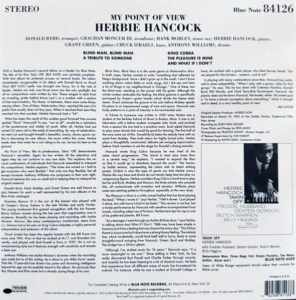 HERBIE HANCOCK – MY POINT OF VIEW (1963) - LP 2025 REISSUE 180GR GATEFOLD TONE POET SERIES SIFIR PLAK