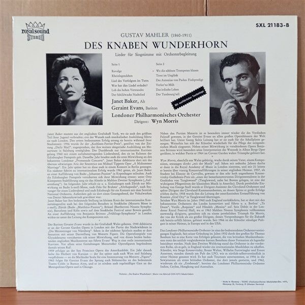 MAHLER: DES KNABEN WUNDERHORN / JANET BAKER, GERAINT EVANS, THE LONDON PHILHARMONIC ORCHESTRA, WYN MORRIS - LP 2.EL PLAK