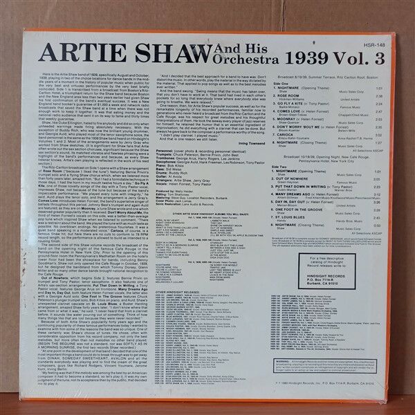 ARTIE SHAW AND HIS ORCHESTRA – THE UNCOLLECTED ARTIE SHAW AND HIS ORCHESTRA VOL. 3, 1939 (1980) - LP DÖNEM BASKISI SIFIR PLAK
