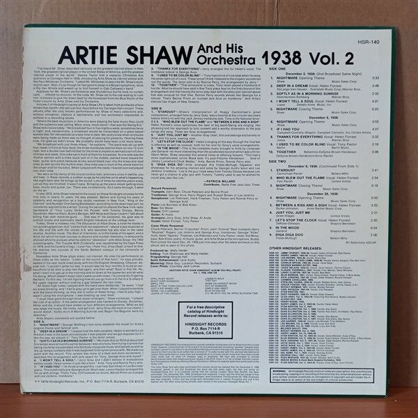 ARTIE SHAW AND HIS ORCHESTRA – THE UNCOLLECTED ARTIE SHAW AND HIS ORCHESTRA VOL. 2, 1938 (1979) - LP 2.EL PLAK