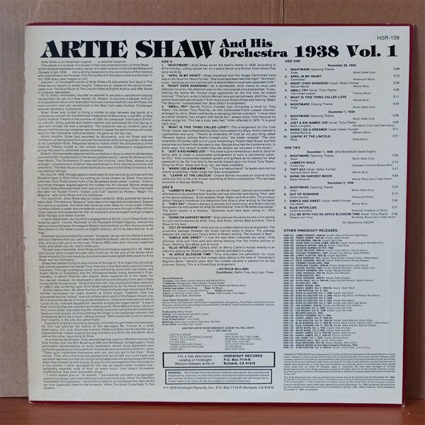 ARTIE SHAW AND HIS ORCHESTRA – THE UNCOLLECTED ARTIE SHAW AND HIS ORCHESTRA VOL. 1, 1938 (1979) - LP 2.EL PLAK