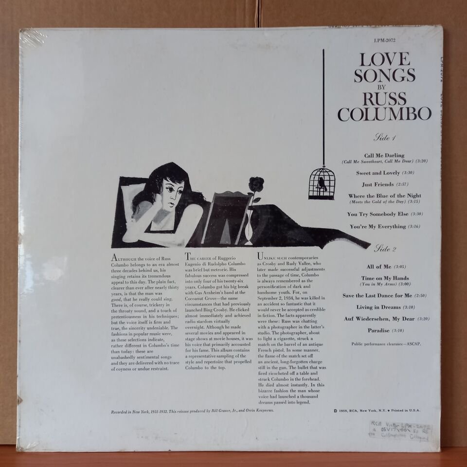 RUSS COLUMBO – LOVE SONGS BY RUSS COLUMBO (1959) - LP DÖNEM BASKISI SIFIR PLAK