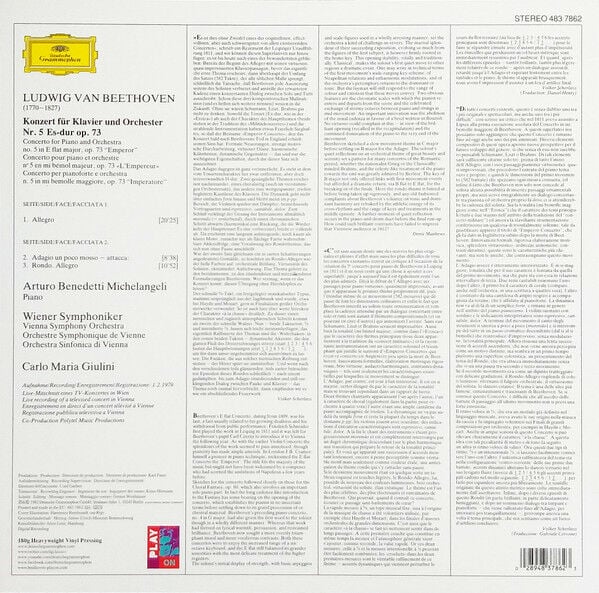 LUDWIG VAN BEETHOVEN - ARTURO BENEDETTI MICHELANGELI / WIENER SYMPHONIKER / CARLO MARIA GIULINI – KLAVIERKONZERT NO. 5 • ''EMPEROR'' CONCERTO (1982) - LP 2019 REISSUE SIFIR PLAK