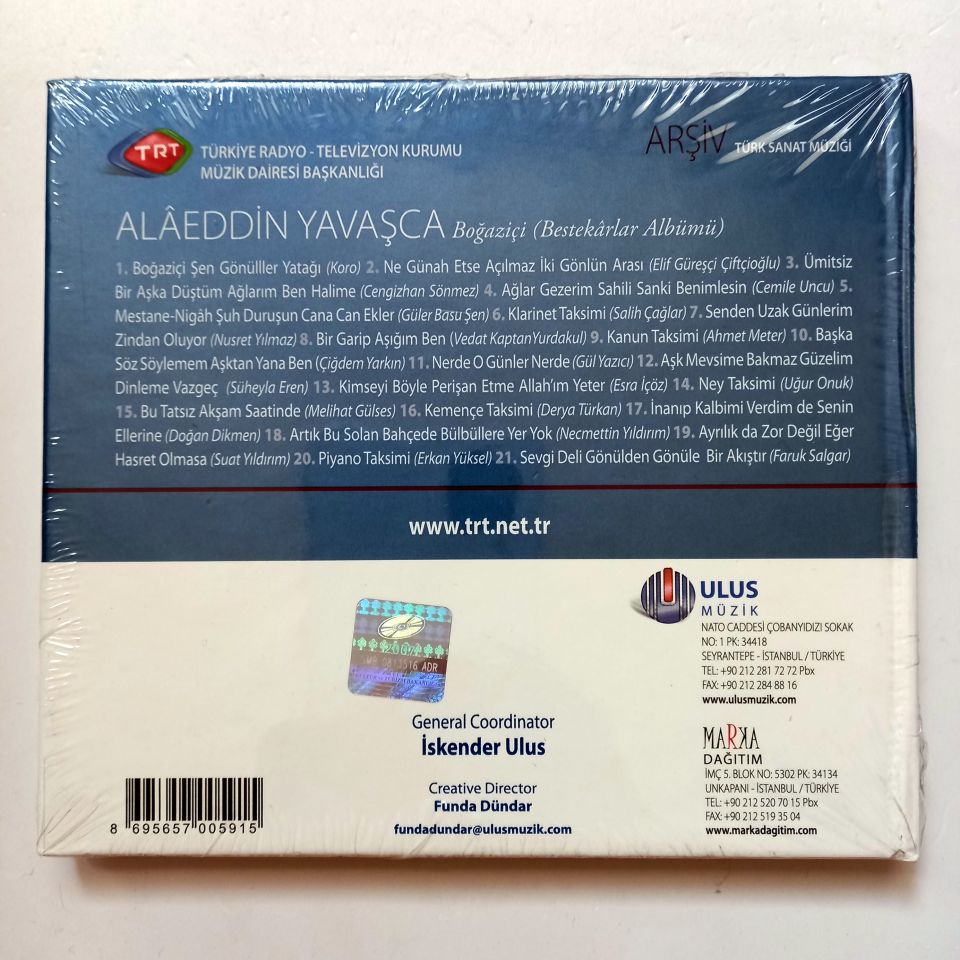 ALAEDDİN YAVAŞCA - BOĞAZİÇİ / TÜRK SANAT MÜZİĞİ / TRT ARŞİV SERİSİ 63 - CD SIFIR