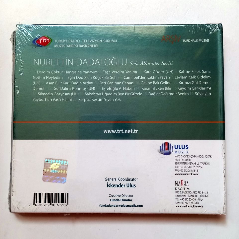 NURETTİN DADALOĞLU / TÜRK HALK MÜZİĞİ / TRT ARŞİV SERİSİ 37 - CD SIFIR