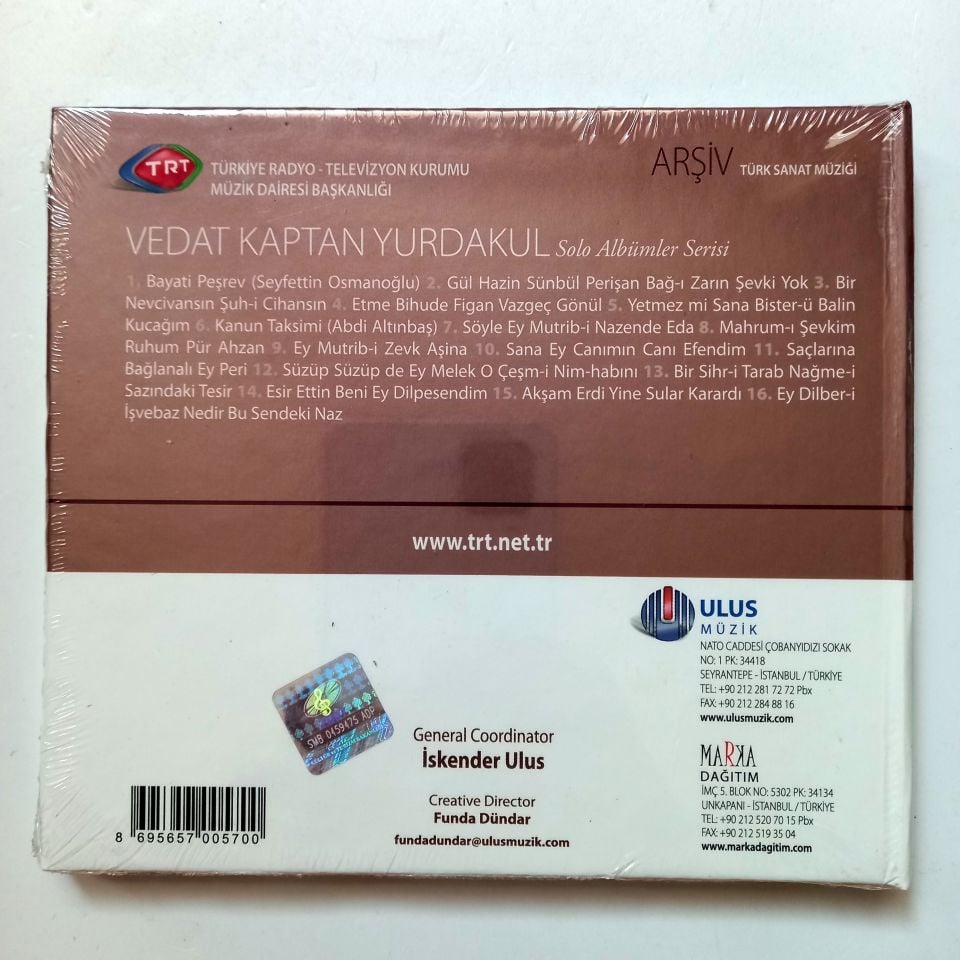 VEDAT KAPTAN YURDAKUL / TÜRK SANAT MÜZİĞİ / TRT ARŞİV SERİSİ 48 - CD SIFIR