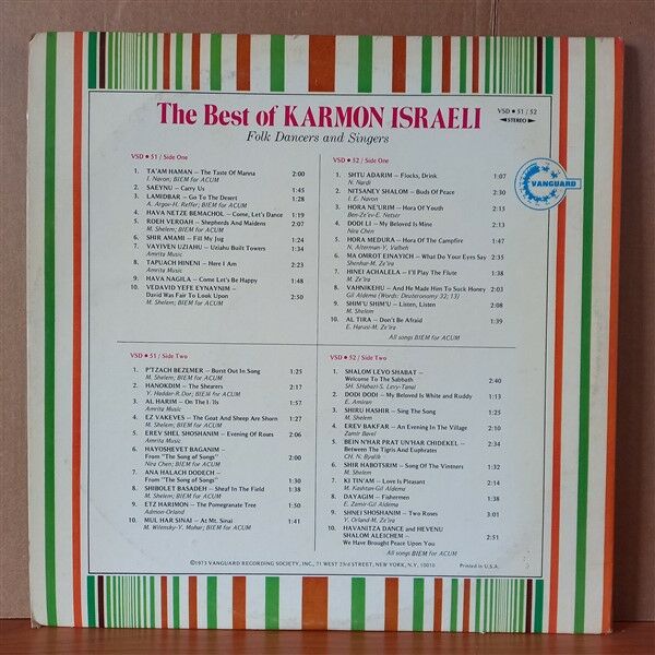 KARMON ISRAELI SINGERS AND DANCERS – THE BEST OF KARMON ISRAELI (1973) - 2LP 2.EL PLAK