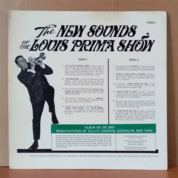 THE NEW SOUNDS OF THE LOUIS PRIMA SHOW / LOUIS PRIMA, SAM BUTERA AND THE WITNESSES, GIA MAIONE, LITTLE RICHIE VAROLA (1968) - LP 2.EL PLAK