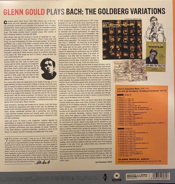 GLENN GOULD - BACH THE GOLDBERG VARIATIONS - LP 180GR 2022 COLOURED EDITION SIFIR PLAK