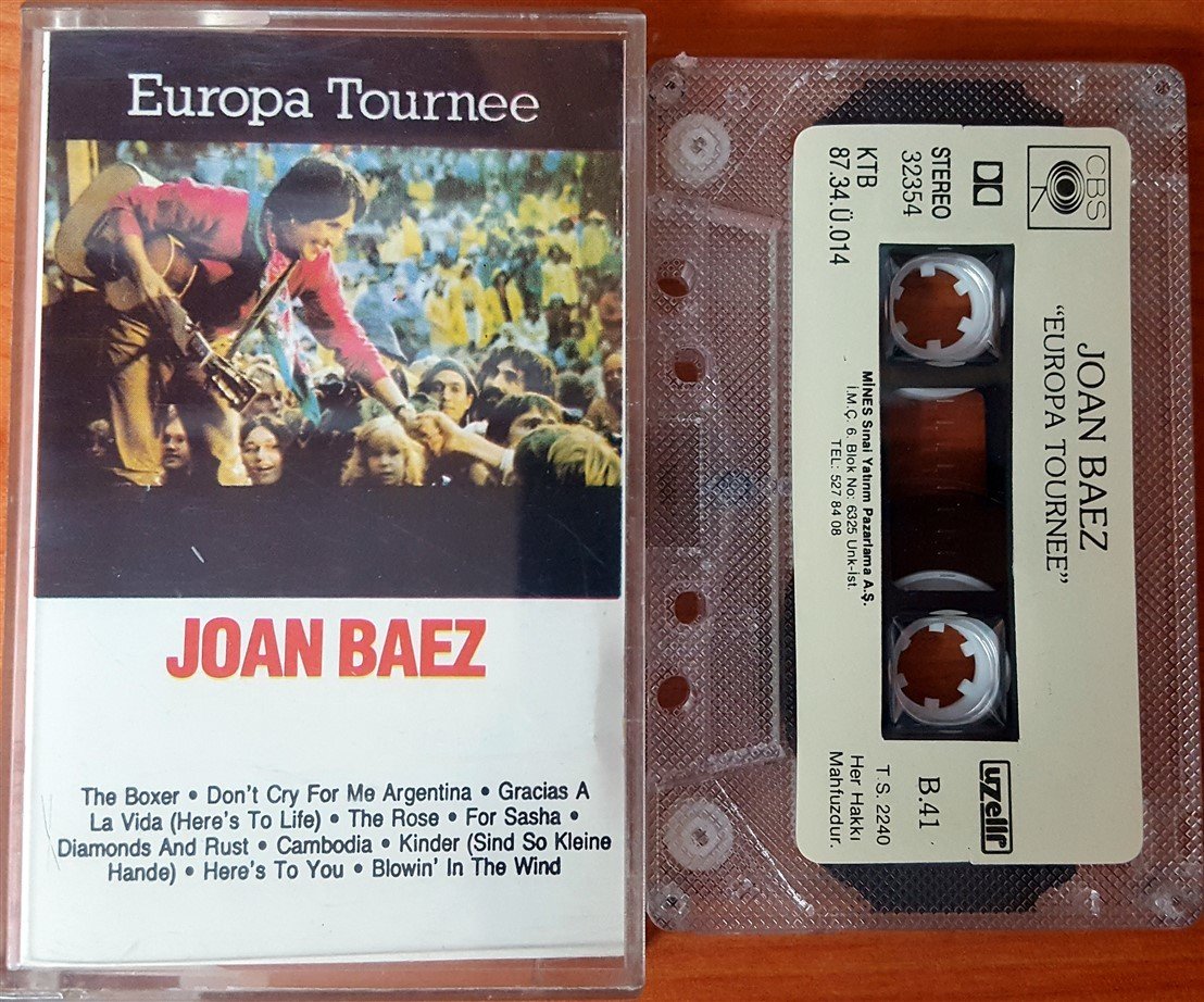 JOAN BAEZ - EUROPA TOURNEE (1987) TOPKAPI CASSETTE MADE IN TURKEY ''USED'' PAPER LABEL