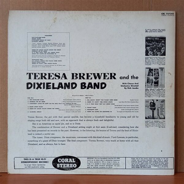 TERESA BREWER AND THE DIXIELAND BAND – TERESA BREWER AND THE DIXIELAND BAND (1958) - LP 2.EL PLAK