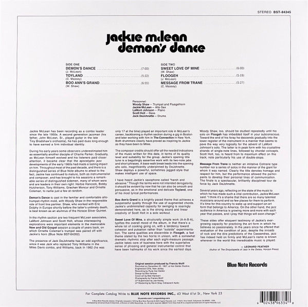 JACKIE MCLEAN - DEMON'S DANCE (1970) - LP BLUE NOTE TONE POET SERIES 180GR 2023 EDITION SIFIR PLAK
