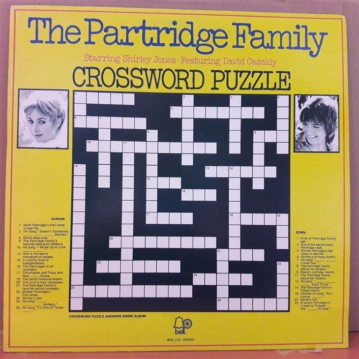 THE PARTRIDGE FAMILY - CROSSWORD PUZZLE - SHIRLEY JONES & DAVID CASSIDY - PLAK 2.EL