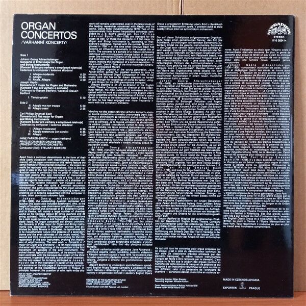 ORGAN CONCERTOS / ALBRECHTSBERGER, HAYDN, BACH - JANE PARKER-SMITH, PRAGUE CHAMBER ORCHESTRA, STEUART BEDFORD - LP 2.EL PLAK