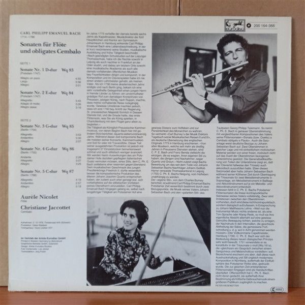 CARL PHILIPP EMANUEL BACH / FLÖTENSONATEN / AURELE NICOLET, CHRISTIANE JACCOTTET - LP 2.EL PLAK
