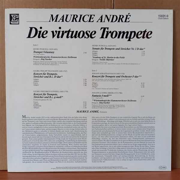MAURICE ANDRE – DIE VIRTUOSE TROMPETE / TELEMANN, HANDEL, BACH (1988) - LP 2.EL PLAK