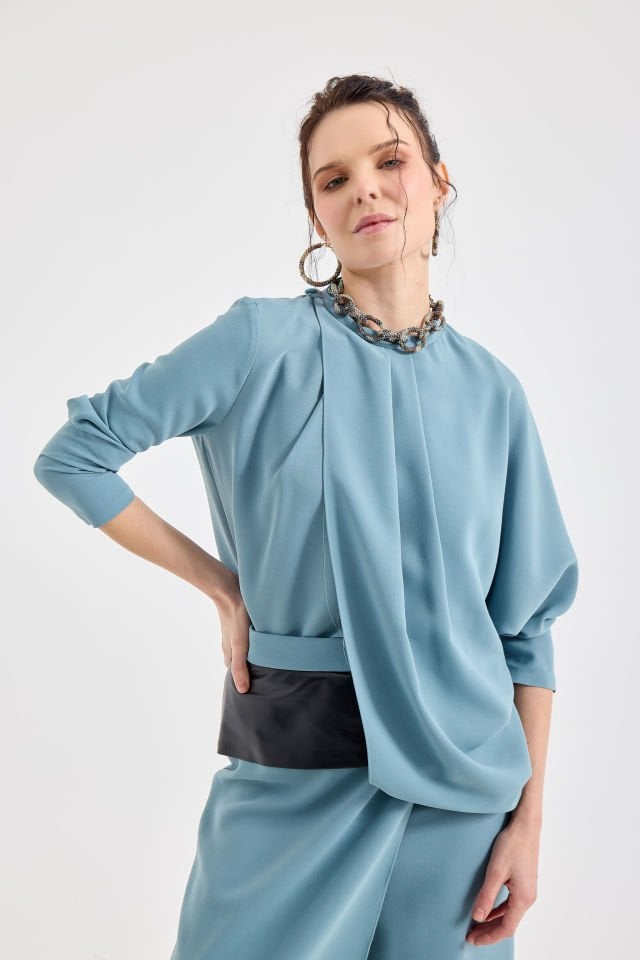 ANVELOP BLUZ ETEK GÖRÜNÜMLÜ PANTALON TAKIM 44 - MİNT