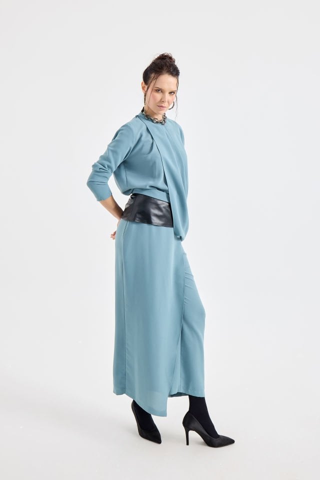 ANVELOP BLUZ ETEK GÖRÜNÜMLÜ PANTALON TAKIM 44 - MİNT