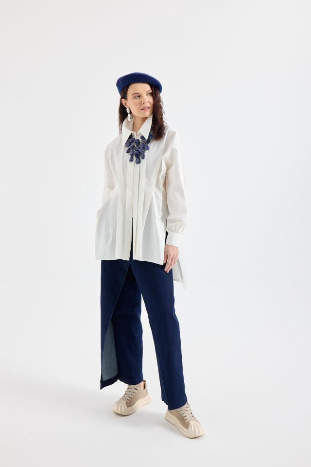 OVERSIZE ARKASI YIRTMAÇLI GÖMLEK Standart - EKRU