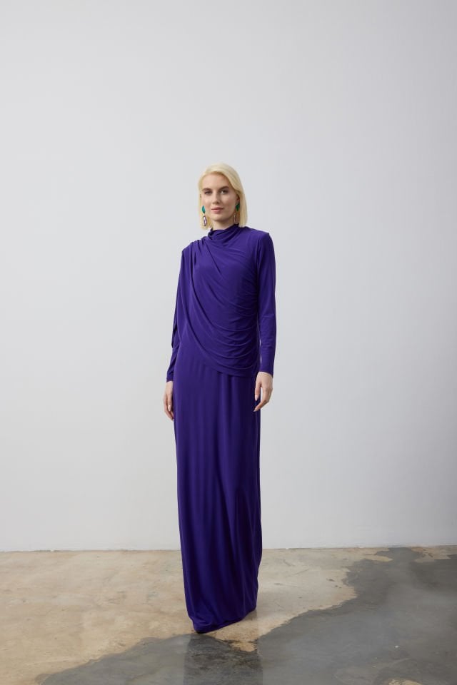 DRAPE VE ŞAL DETAYLI ELBİSE 44