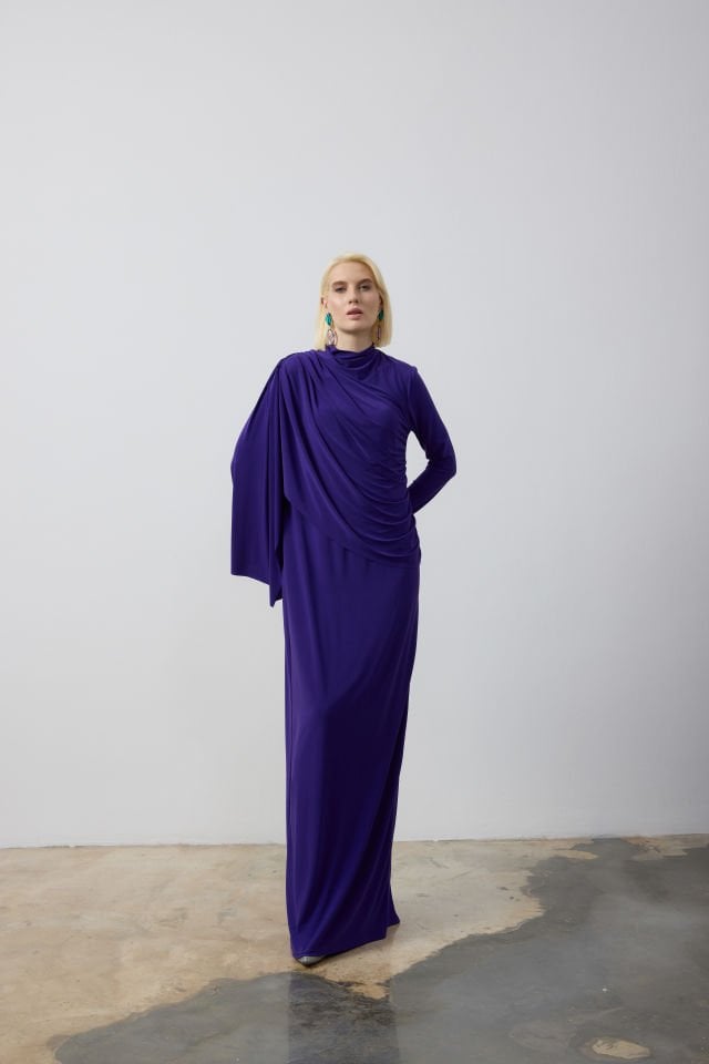 DRAPE VE ŞAL DETAYLI ELBİSE 44