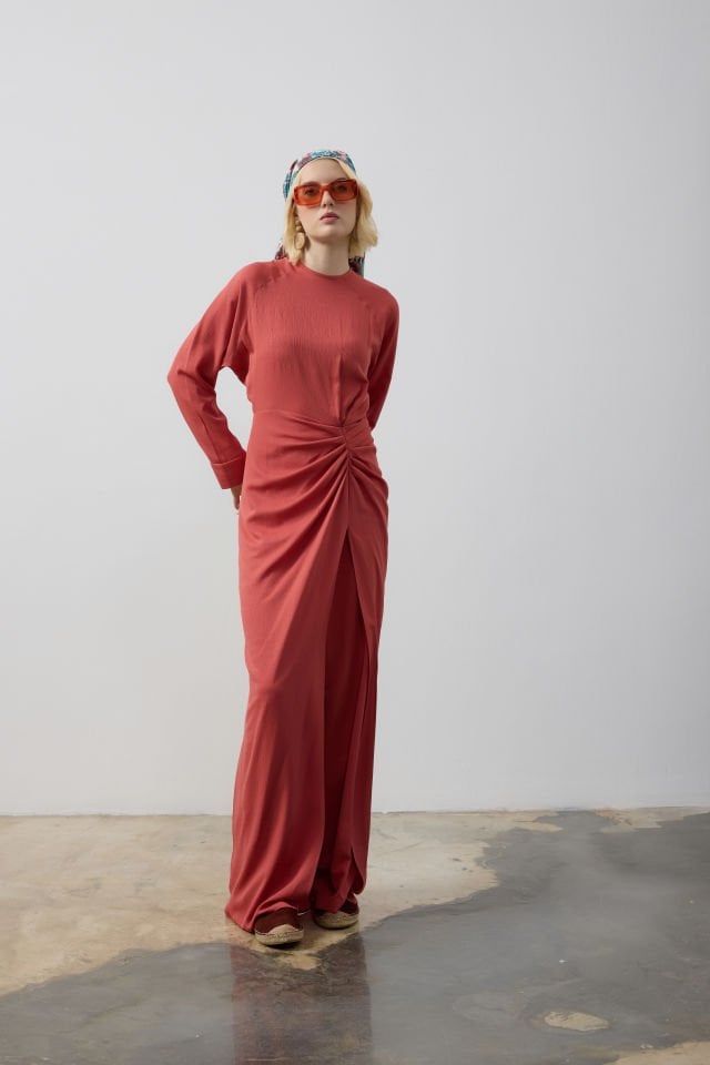 BEL DRAPELİ DERİN YIRTMAÇLI TUNİK PANTALON TAKIM 44