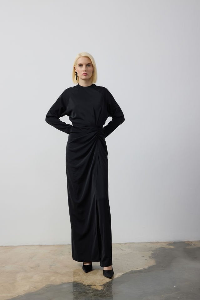 BEL DRAPELİ DERİN YIRTMAÇLI TUNİK PANTALON TAKIM 40