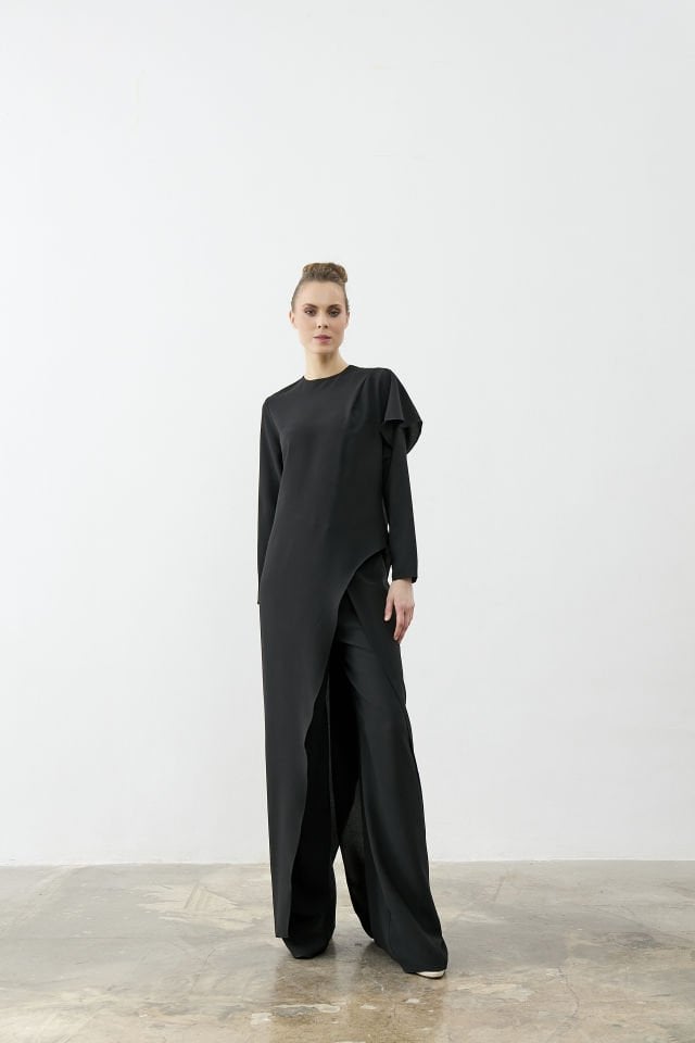 Kapaklı Pantalon Tek Yanı Uzun Tunik Takım 44