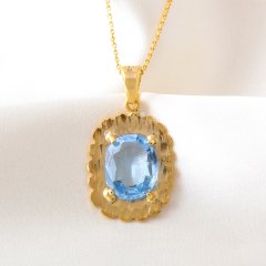 Mavi Topaz Doğaltaşlı Gümüş Kolye M2