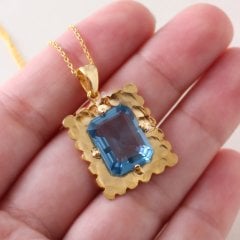 Mavi Topaz Doğaltaşlı Gümüş Kolye