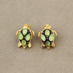 Kaplumbağa Modelli Peridot Doğaltaşlı Gümüş Küpe