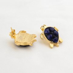 Kaplumbağa Modelli Safir Doğaltaşlı Gümüş Küpe
