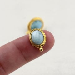 Larimar Doğaltaşlı Minimal Gümüş Küpe